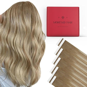 Moresoo 24 Inch Beige Blonde Tape Extensions front view