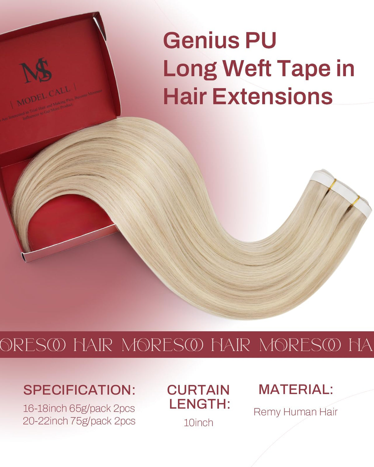 Moresoo Ash Blonde Tape In Weft Extensions packaging
