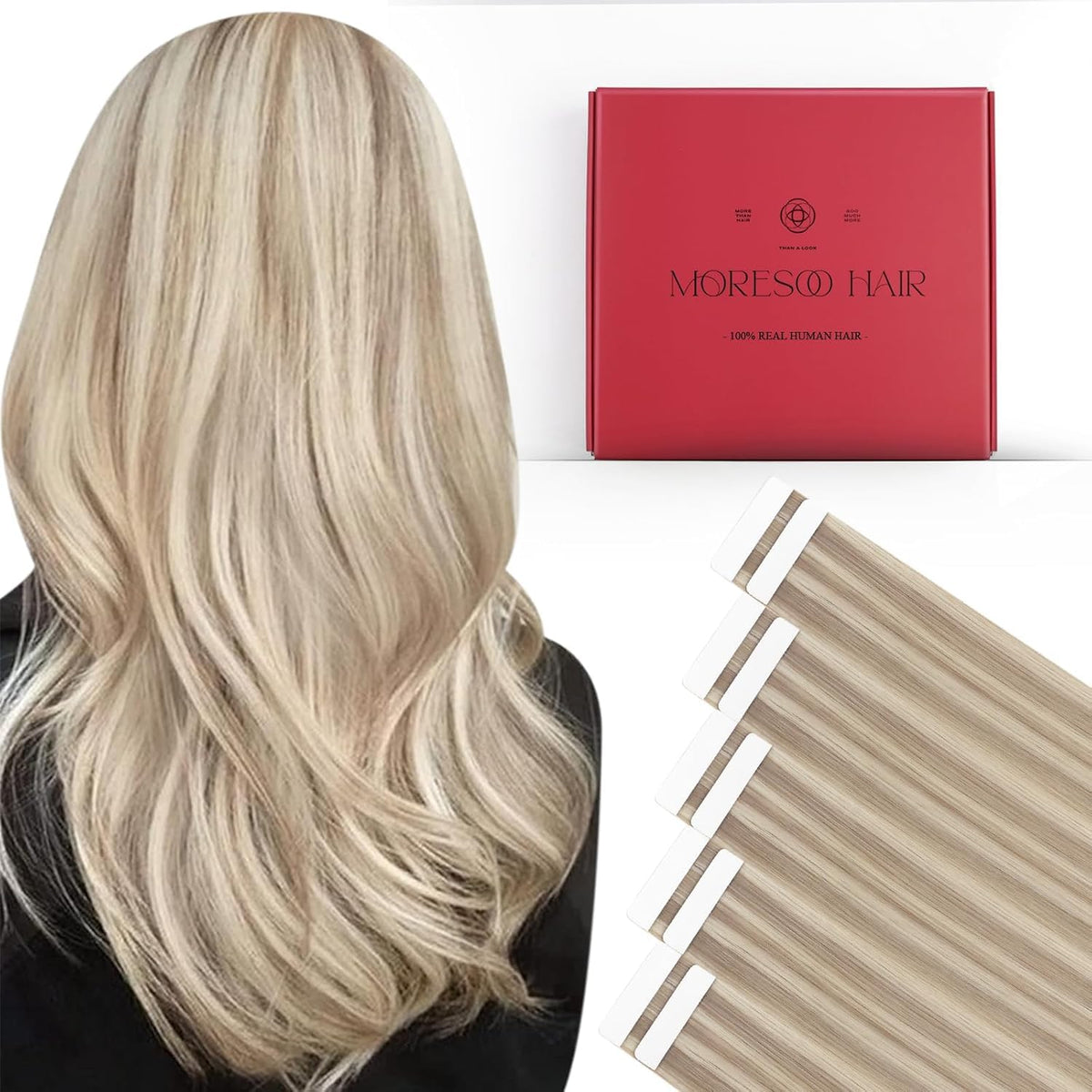 Moresoo Blonde Human Hair Tape-In Extensions front view