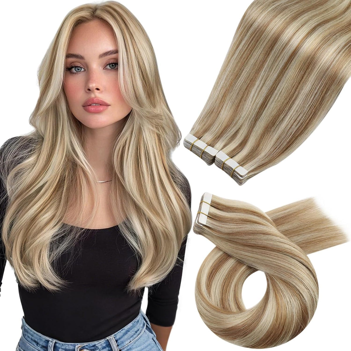 Moresoo Blonde Skin Weft Tape Extensions front view