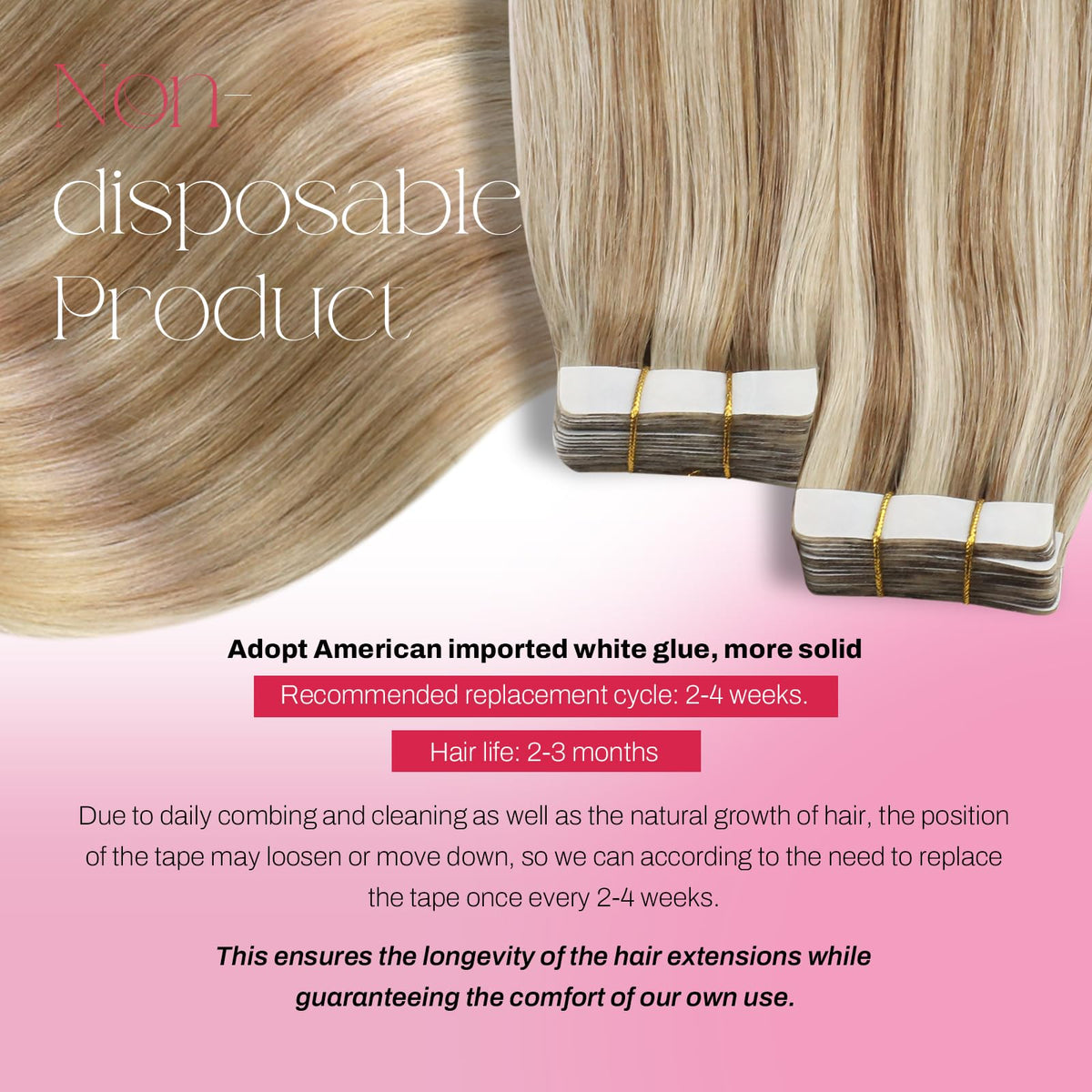 Moresoo Blonde Tape Extensions 22in displayed with styling tools