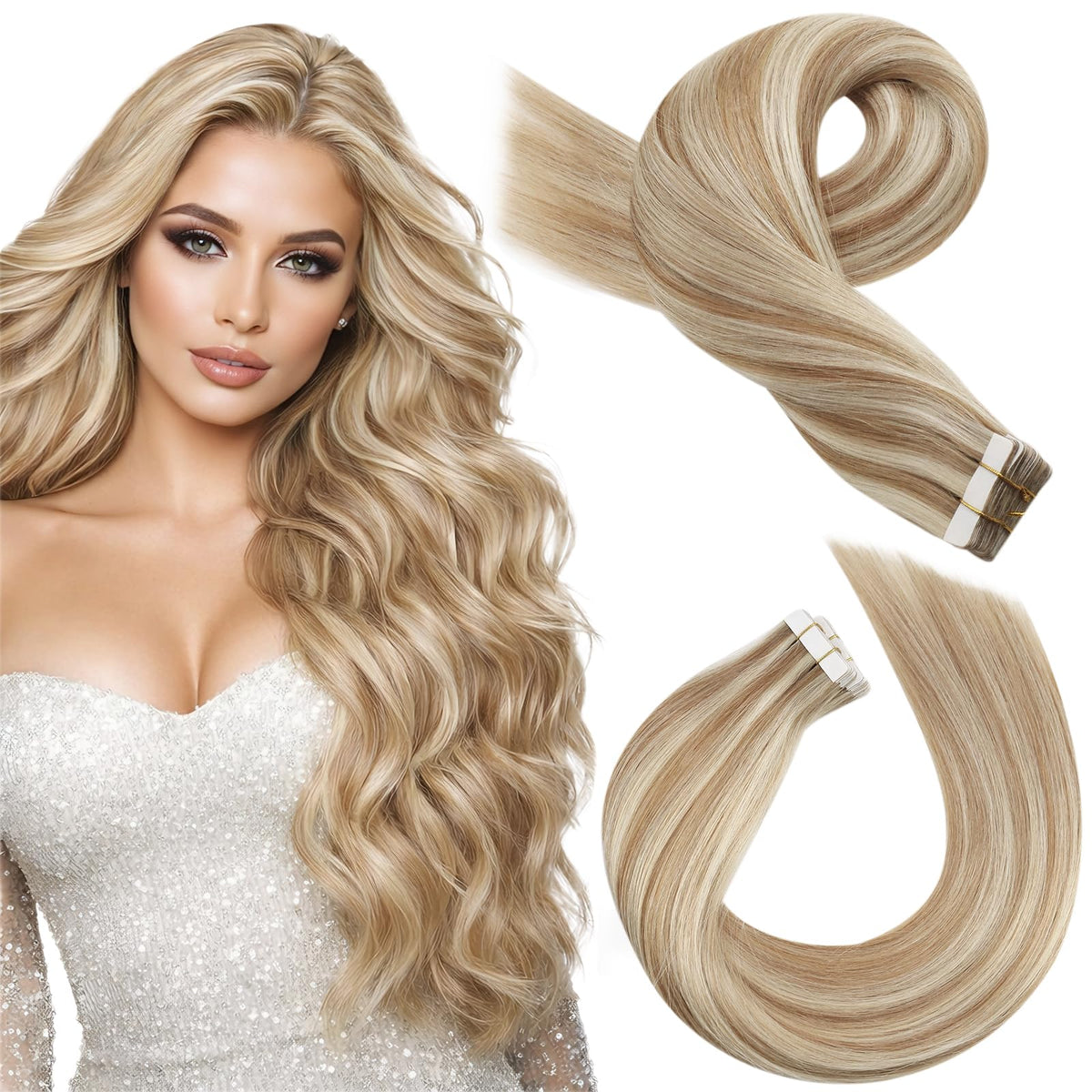 Moresoo Blonde Tape Extensions 22in front view