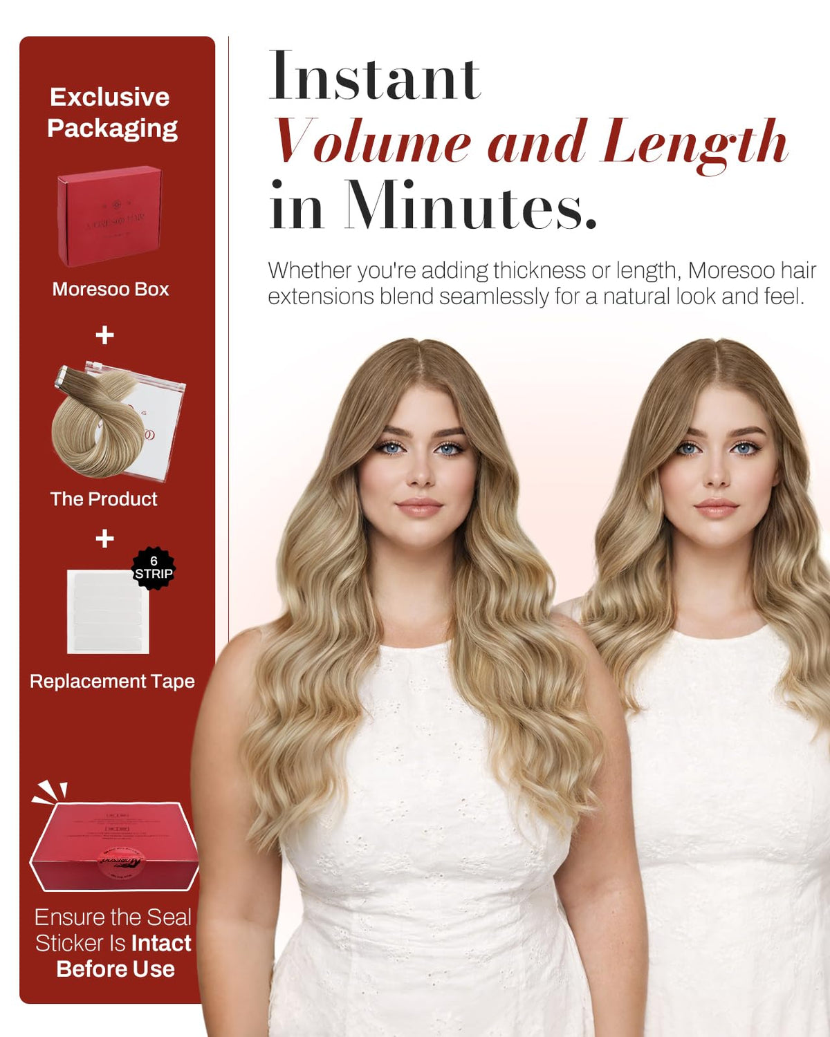 Moresoo Blonde Tape Extensions displayed on a mannequin