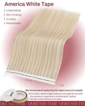 Moresoo Blonde Tape in Weft Human Hair Extensions 16 Inch side view