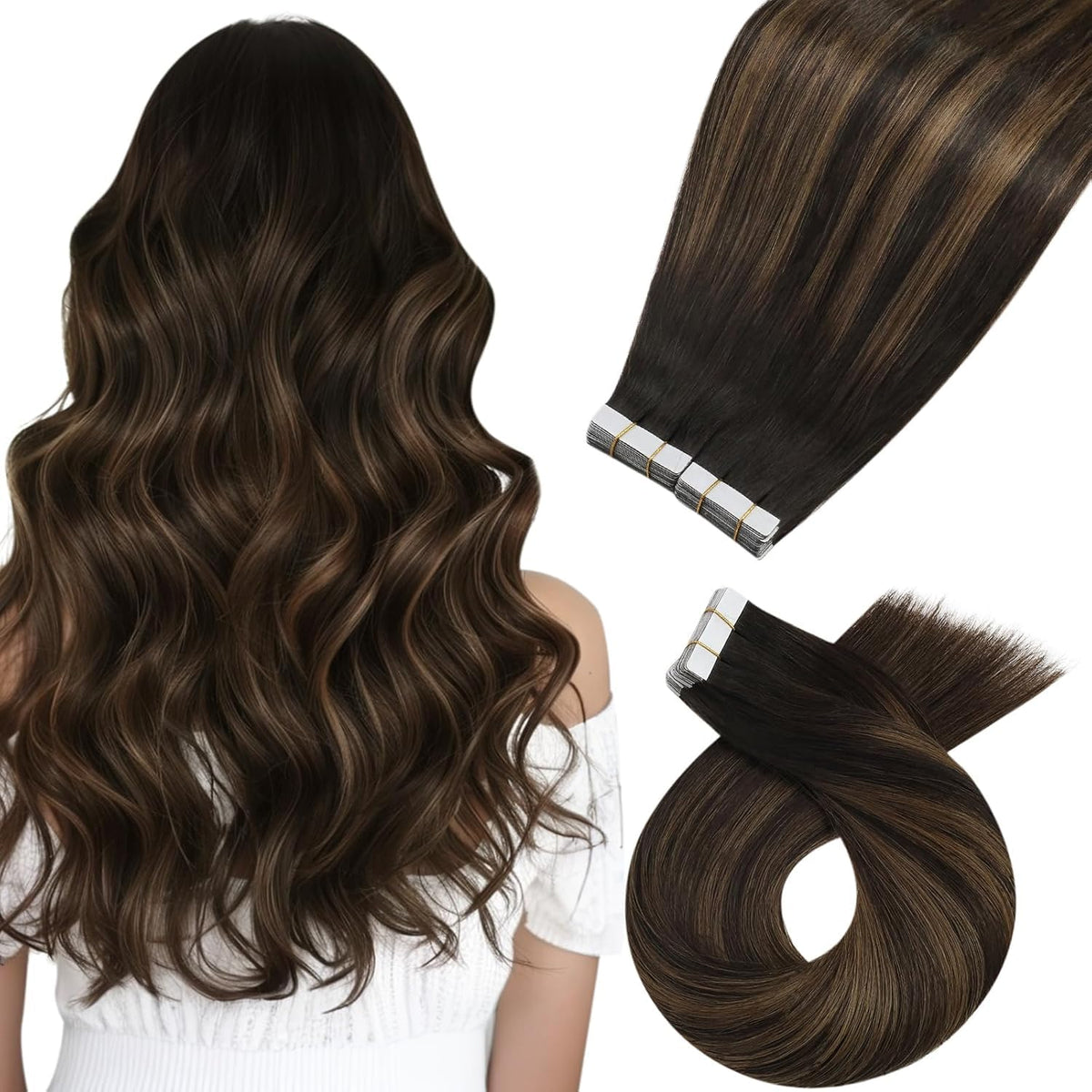 Moresoo Brown Balayage Human Hair Extensions 18in front view