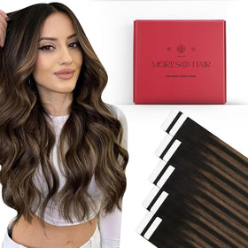 Moresoo Brown Balayage Tape in Extensions 20 Inch front view