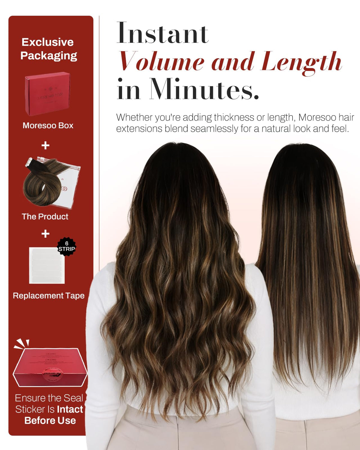 Moresoo Brown Balayage Tape in Extensions back view