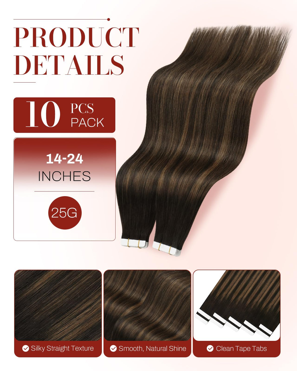 Moresoo Brown Balayage Tape-In Hair Extensions displayed on a mannequin