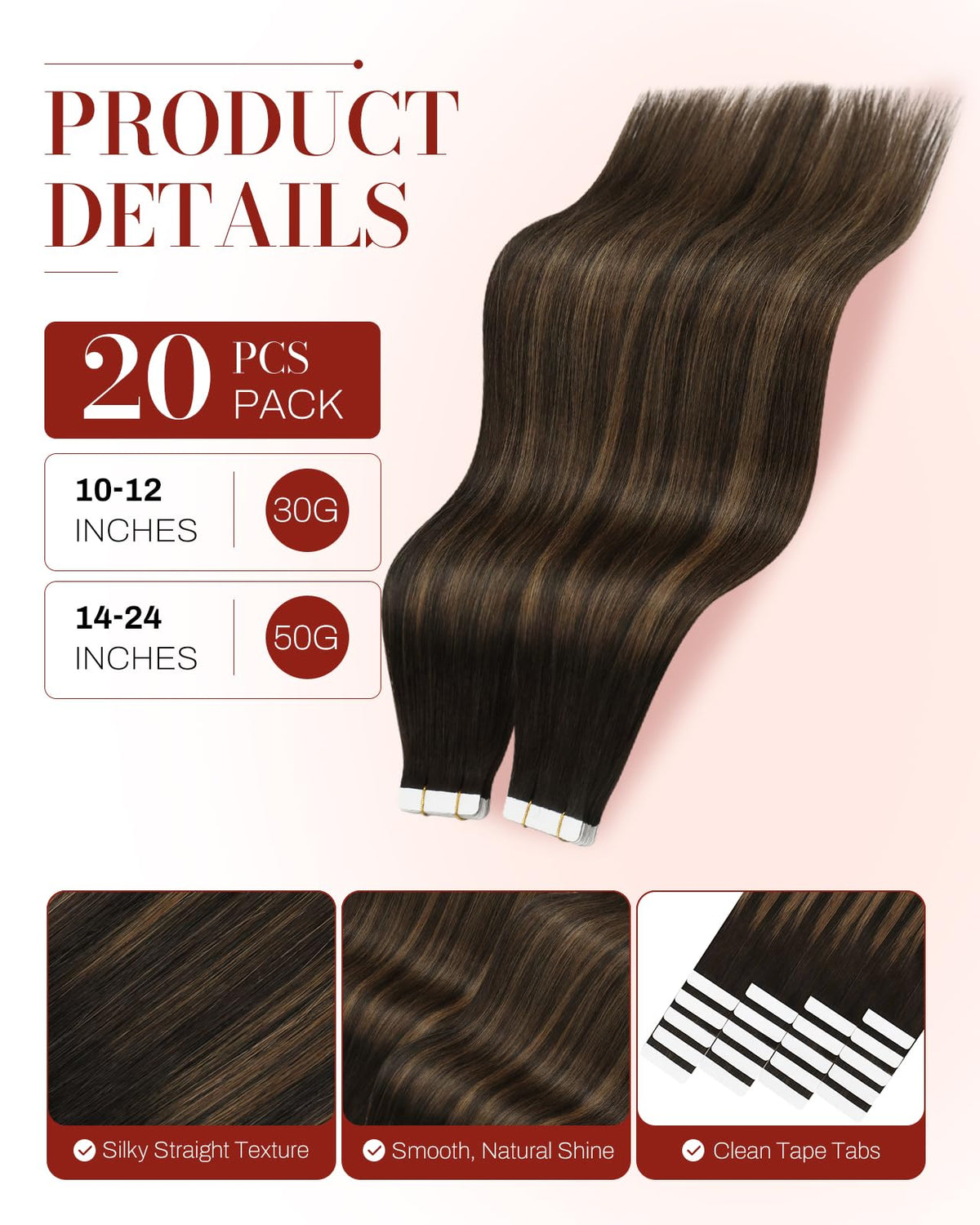 Moresoo Brown Balayage Tape-In Hair Extensions styled in hair