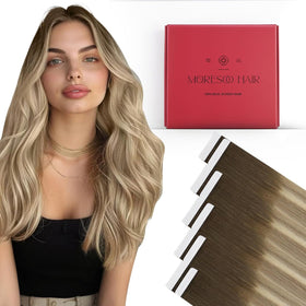 Moresoo Brown Blonde Tape Extensions 24in front view