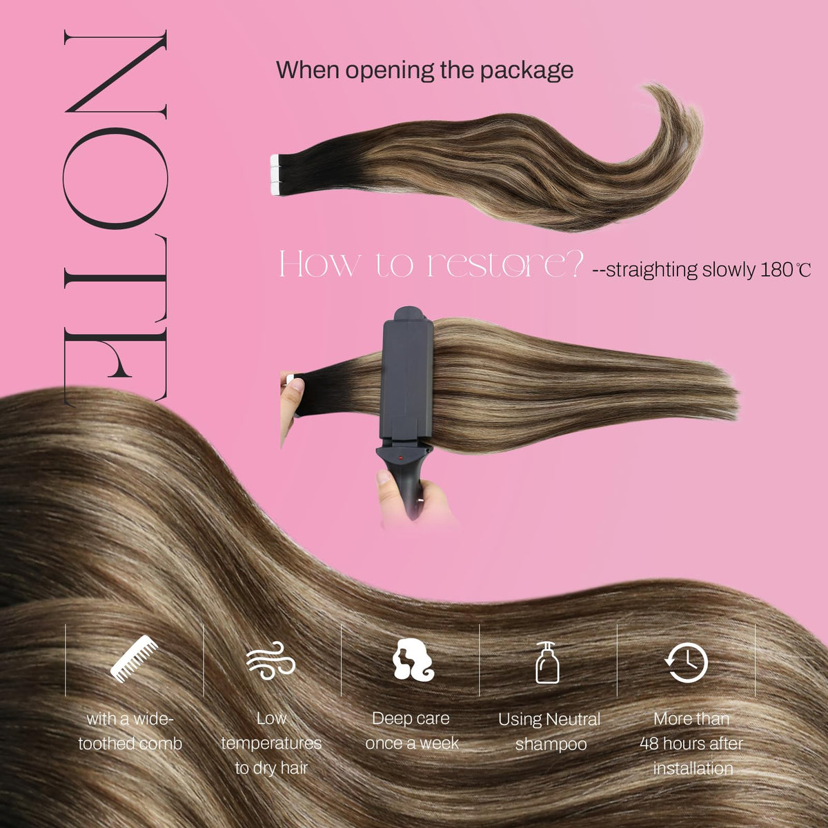 Moresoo Brown Blonde Tape In Hair Extensions 12in back view