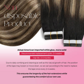 Moresoo Brown Blonde Tape In Hair Extensions 12in close-up of tape