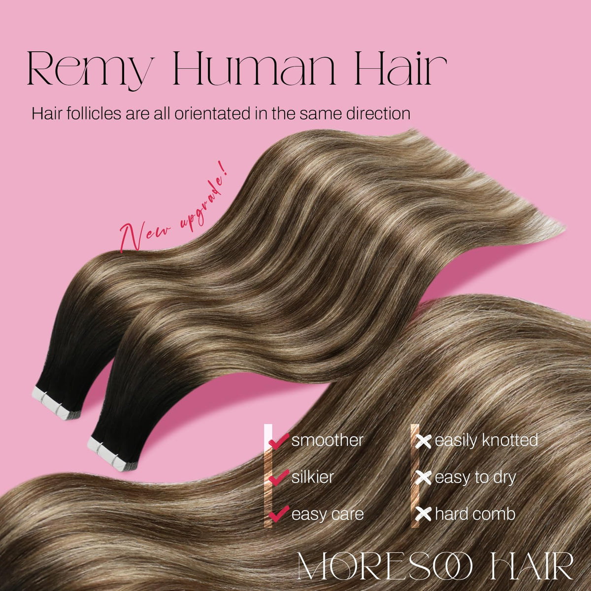 Moresoo Brown Blonde Tape In Hair Extensions 12in packaging