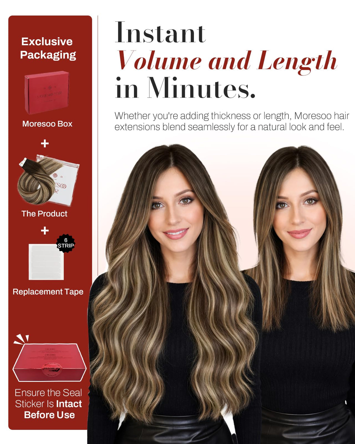 Moresoo Brown Blonde Tape in Human Hair Extensions back view