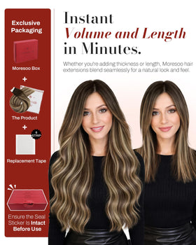 Moresoo Brown Blonde Tape in Human Hair Extensions back view