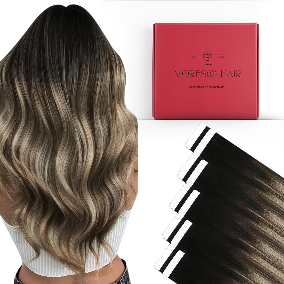 Moresoo Caramel Balayage Tape Extensions 24in front view