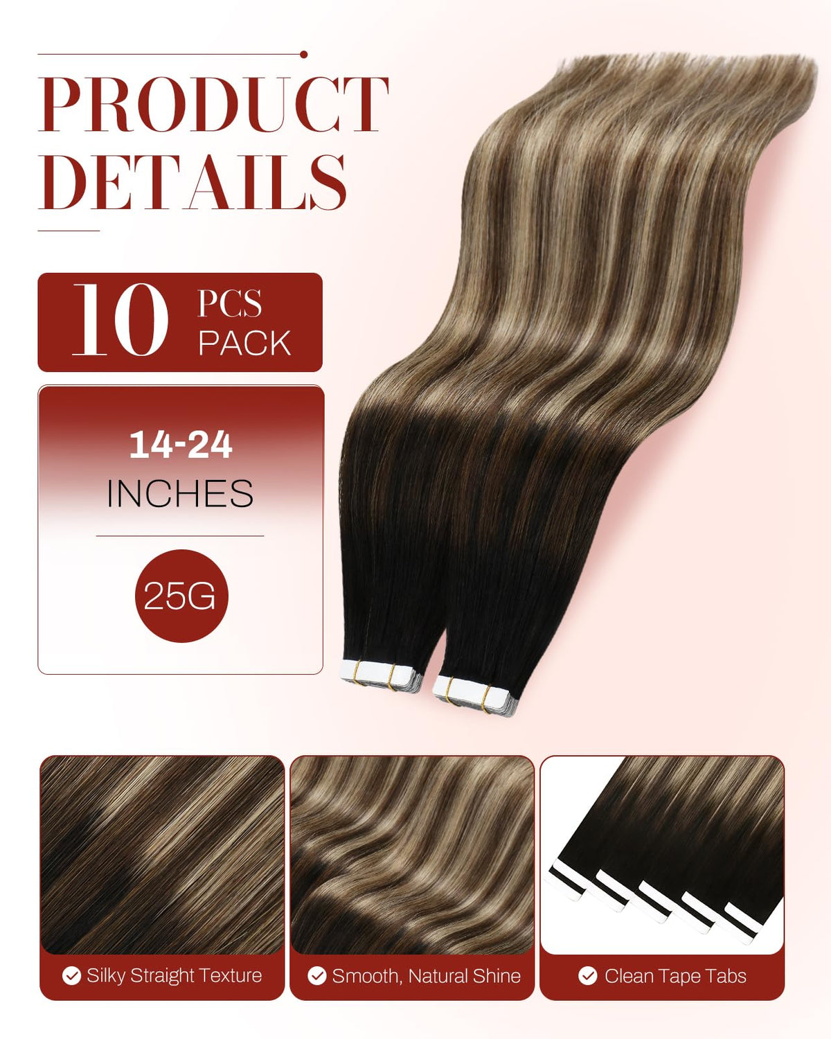 Moresoo Caramel Balayage Tape-In Hair Extensions close-up of tape