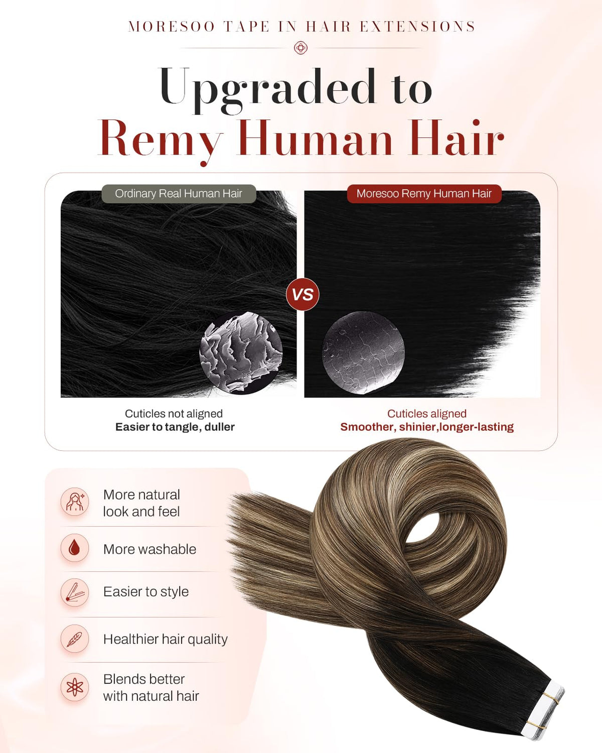 Moresoo Caramel Balayage Tape-In Hair Extensions packaging