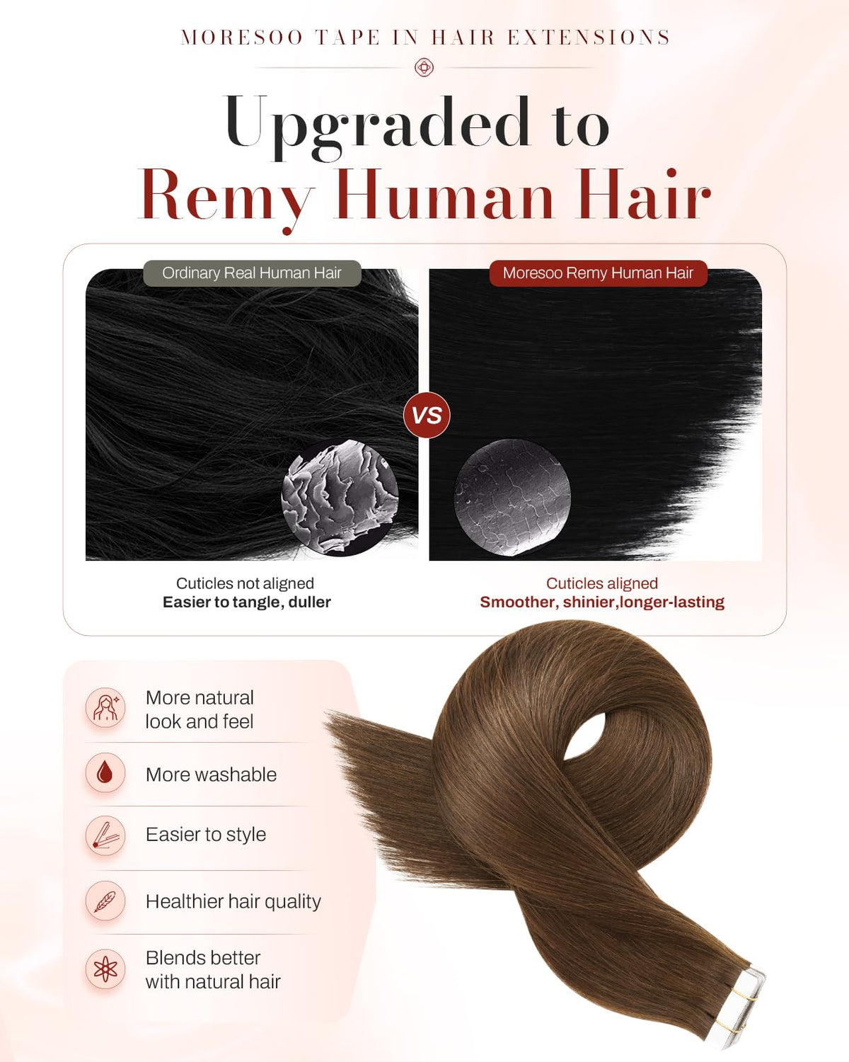 Moresoo Chestnut Brown Tape In Extensions 16in packaging