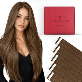 Moresoo Chestnut Brown Tape-In Extensions 24in front view