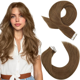 Moresoo Chestnut Brown Tape-In Hair Extensions front view