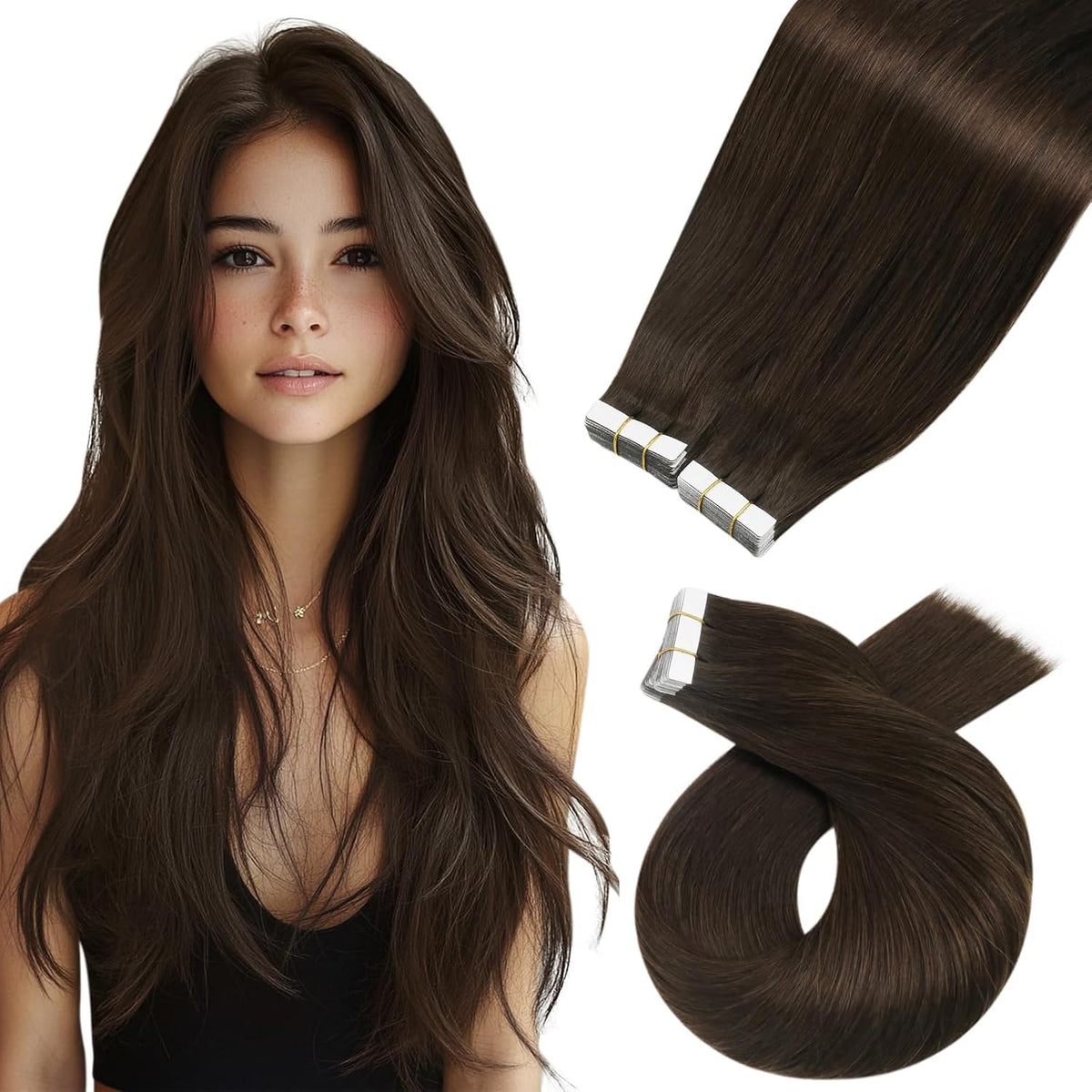 Moresoo Dark Brown Tape-In Extensions 18in front view