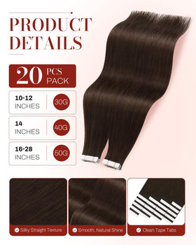 Moresoo Dark Brown Tape-In Hair Extensions displayed on a model