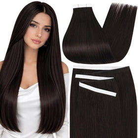 Moresoo Dark Brown Tape in Weft Hair Extensions 16 Inch front view