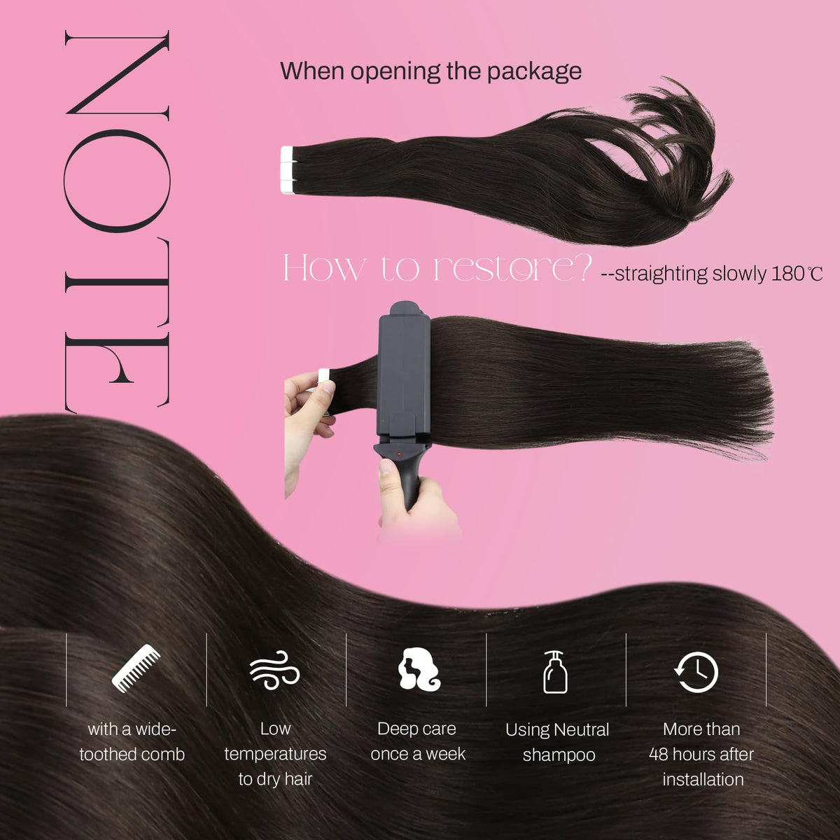 Moresoo Darkest Brown Hair Extensions styled in loose waves