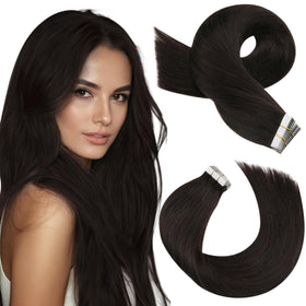 Moresoo Darkest Brown Tape In Extensions 20in front view