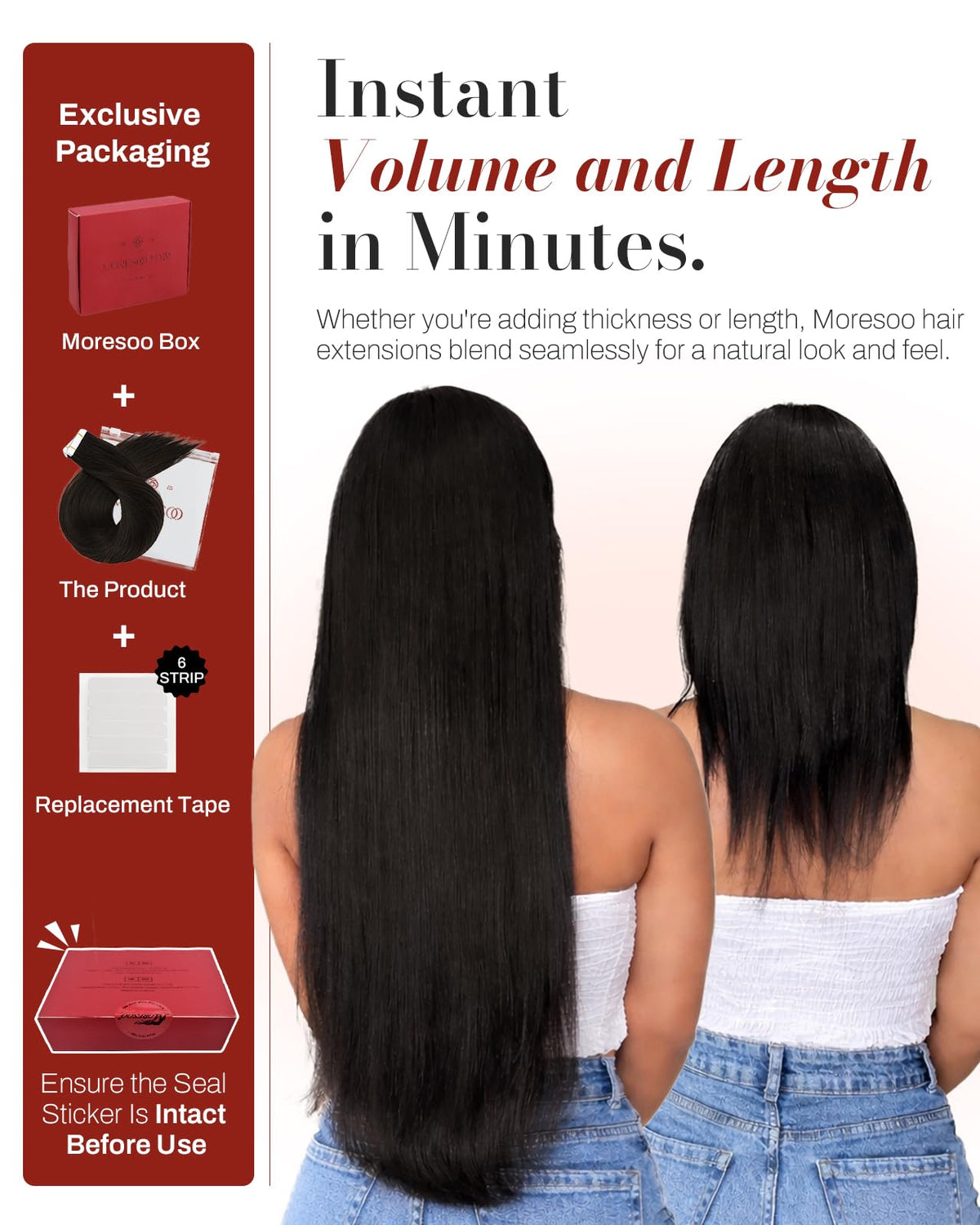 Moresoo Darkest Brown Tape-In Extensions installation process