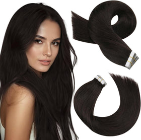 Moresoo Darkest Brown Tape-In Hair Extensions front view