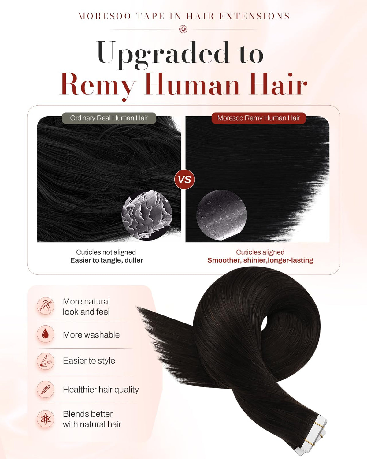 Moresoo Darkest Brown Tape-In Hair Extensions packaging