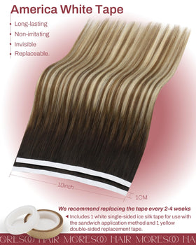Moresoo Genius Tape in Hair Extensions displayed with styling tools