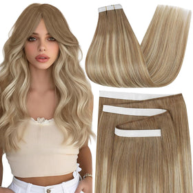 Moresoo Genius Tape Weft Hair Extensions blonde 18 inch front view