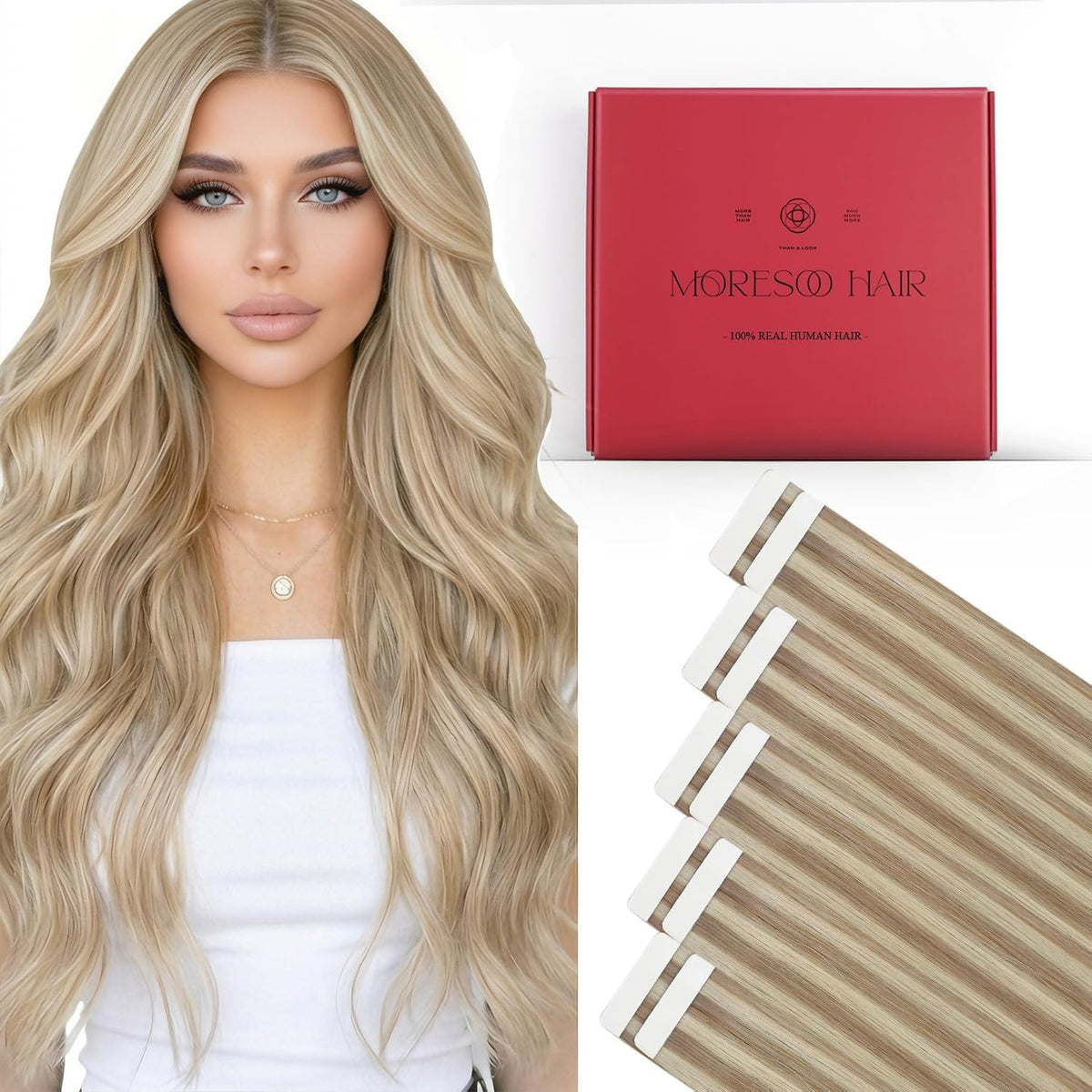 Moresoo Honey Blonde Tape-In Extensions 22in front view