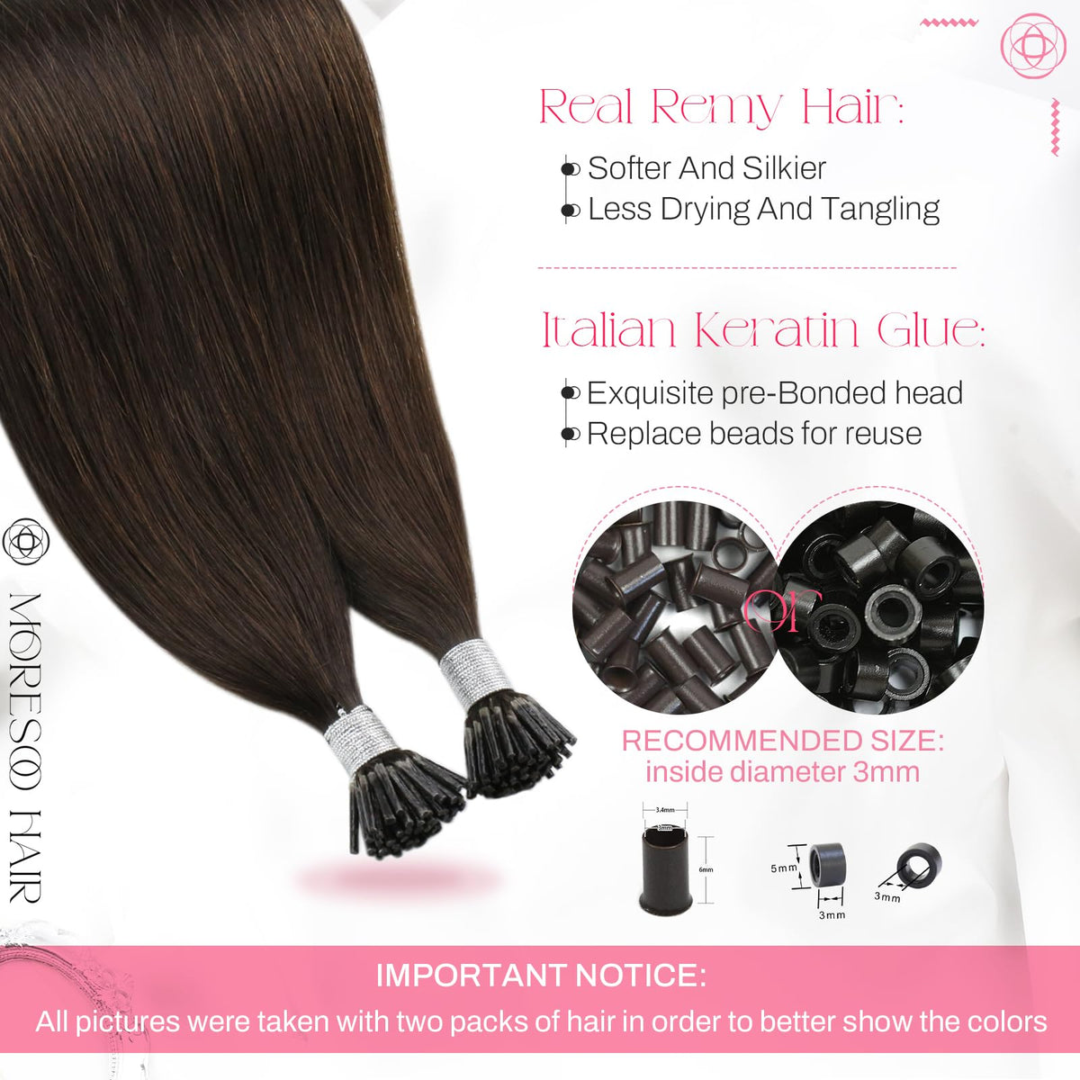 Moresoo I Tip Hair Extensions 20 Inch Dark Brown packaging