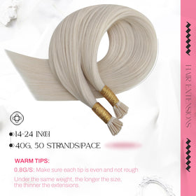 Moresoo I Tip Hair Extensions 20 Inch White Blonde packaging