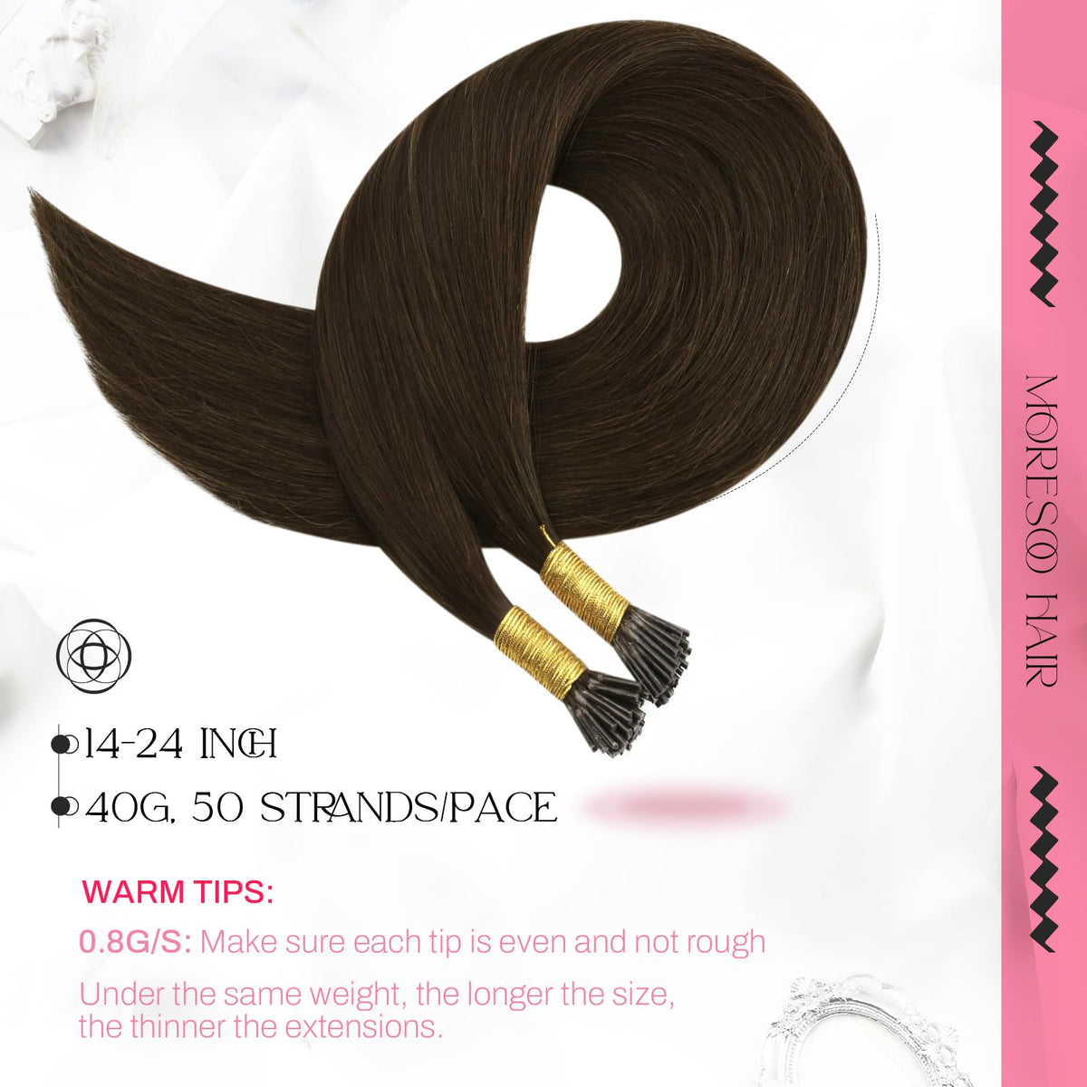 Moresoo I Tip Hair Extensions 26 Inch Medium Brown packaging