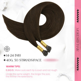 Moresoo I Tip Hair Extensions 26 Inch Medium Brown packaging