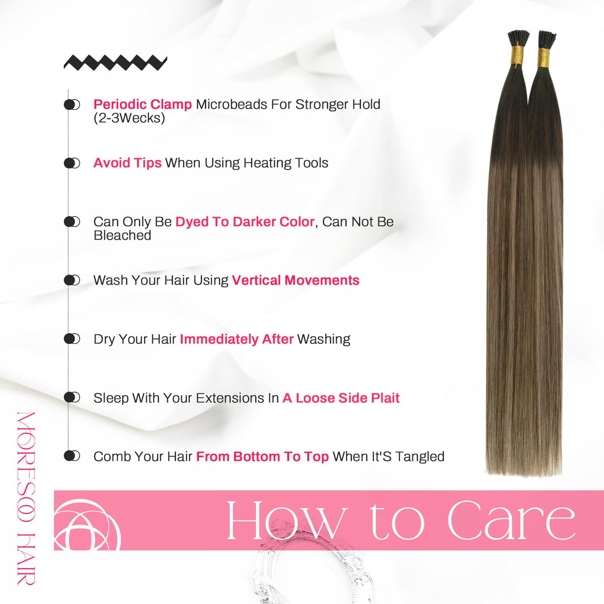Moresoo I-Tip Hair Extensions Ash Brown Bleach Blonde packaging