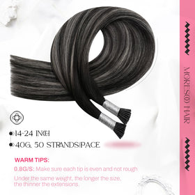 Moresoo I Tip Hair Extensions Black Silver Balayage packaging