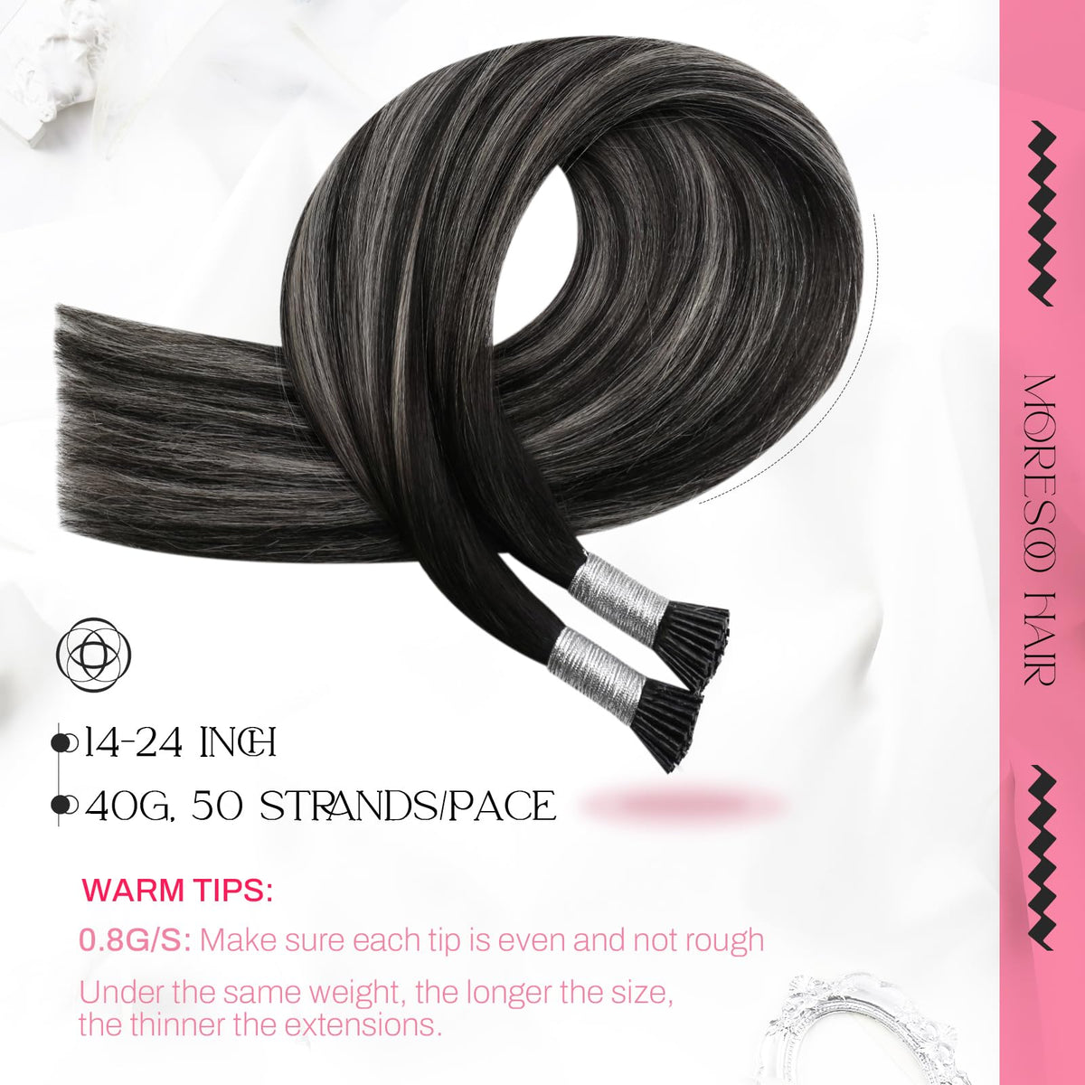 Moresoo I Tip Hair Extensions Black Silver Ombre packaging