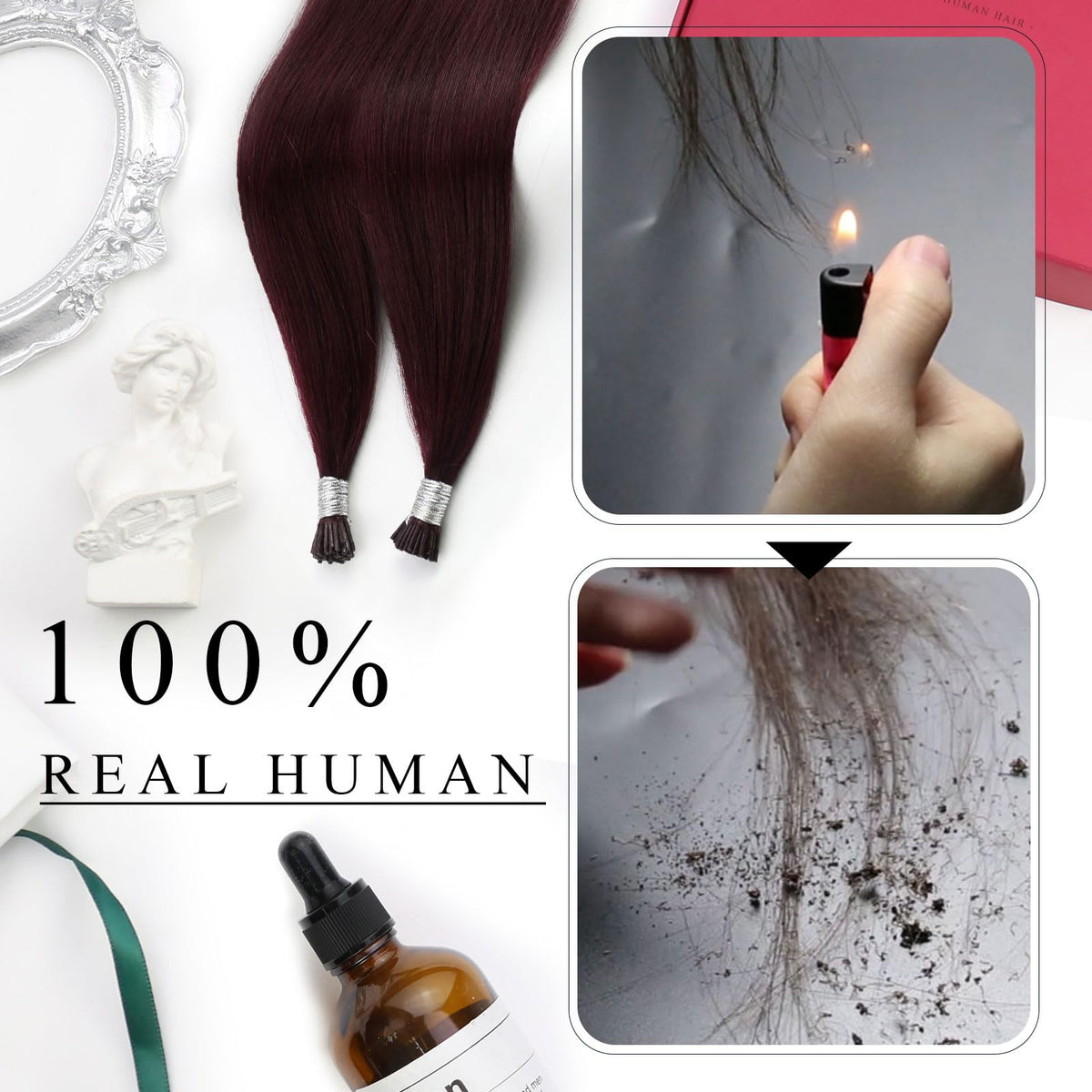 Moresoo I Tip Hair Extensions Burgundy with micro rings
