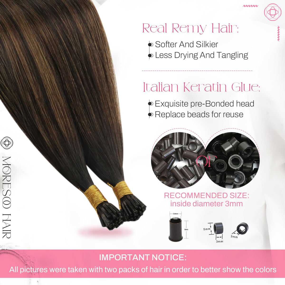 Moresoo I Tip Hair Extensions close-up of keratin tips