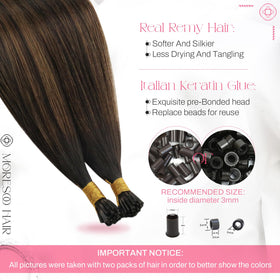 Moresoo I Tip Hair Extensions close-up of keratin tips