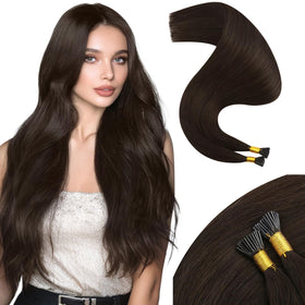Moresoo I Tip Hair Extensions dark brown 20 inch front view