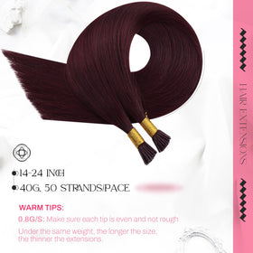 Moresoo I Tip Hair Extensions Dark Red 14 Inch packaging