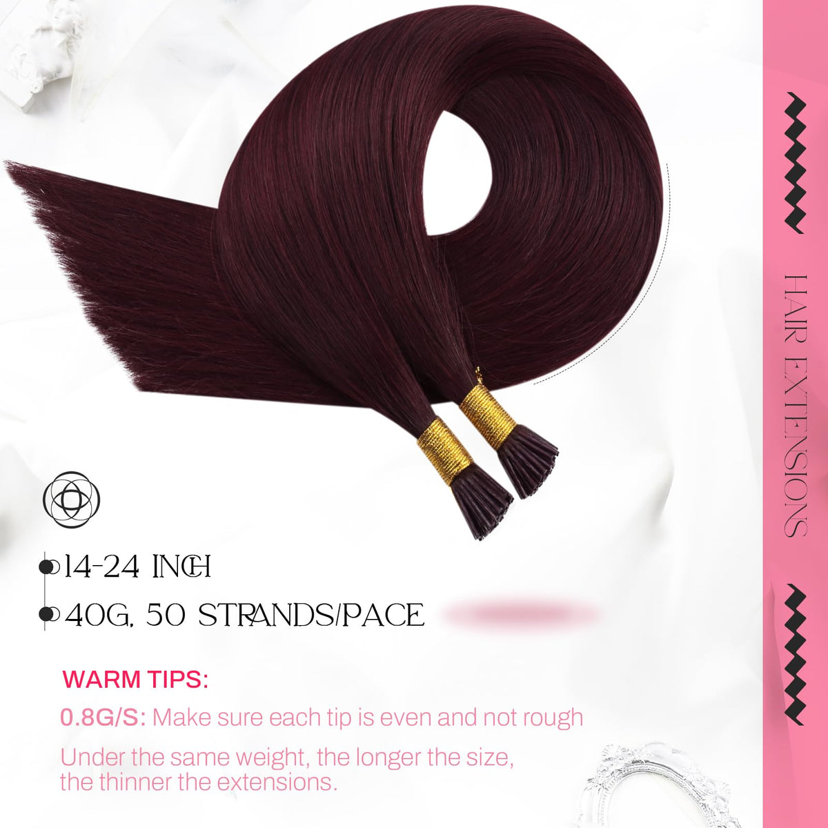 Moresoo I Tip Hair Extensions Dark Red packaging