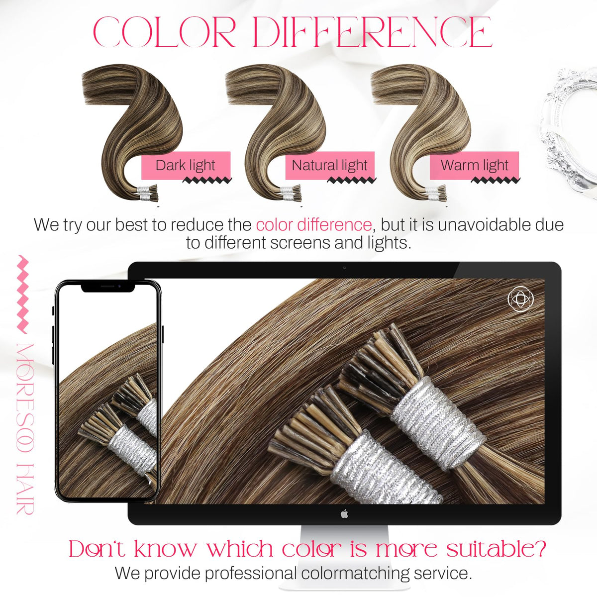 Moresoo I Tip Hair Extensions displayed in natural light